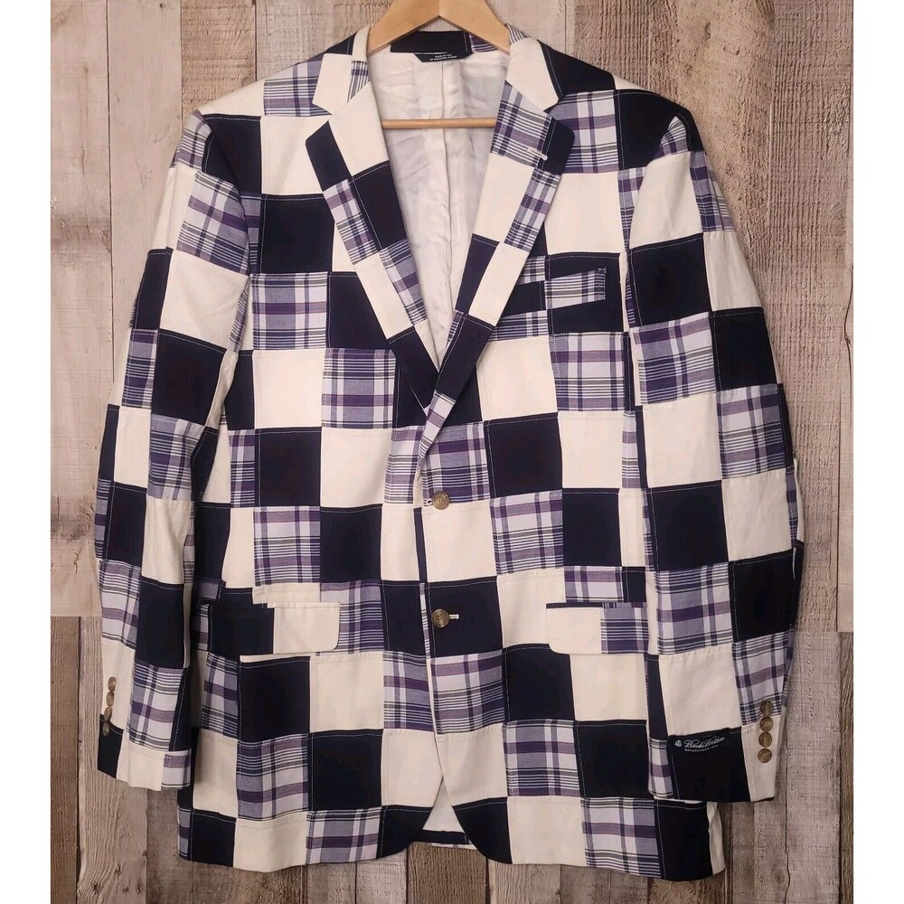 Brooks Brothers Suit Jacket Size 42L 42 Long Patchwork Blue Plaid Print New USA